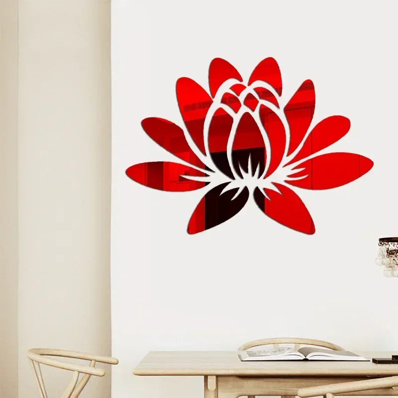 Lotus 3D Acrylic Mirror Wall Sticker | Reflective Home Decoration for Living Room, Bedroom & Office