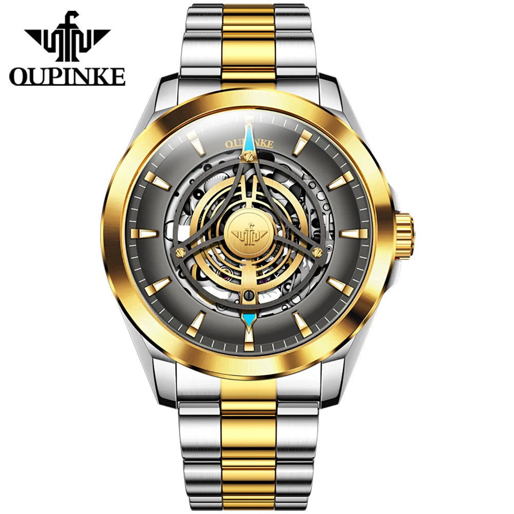 OUPINKE 3206 Automatic Mechanical Watch for Men Hollow 40mm Dial Original Hand Clock Synthetic Sapphire Mirror Leather Man Watch