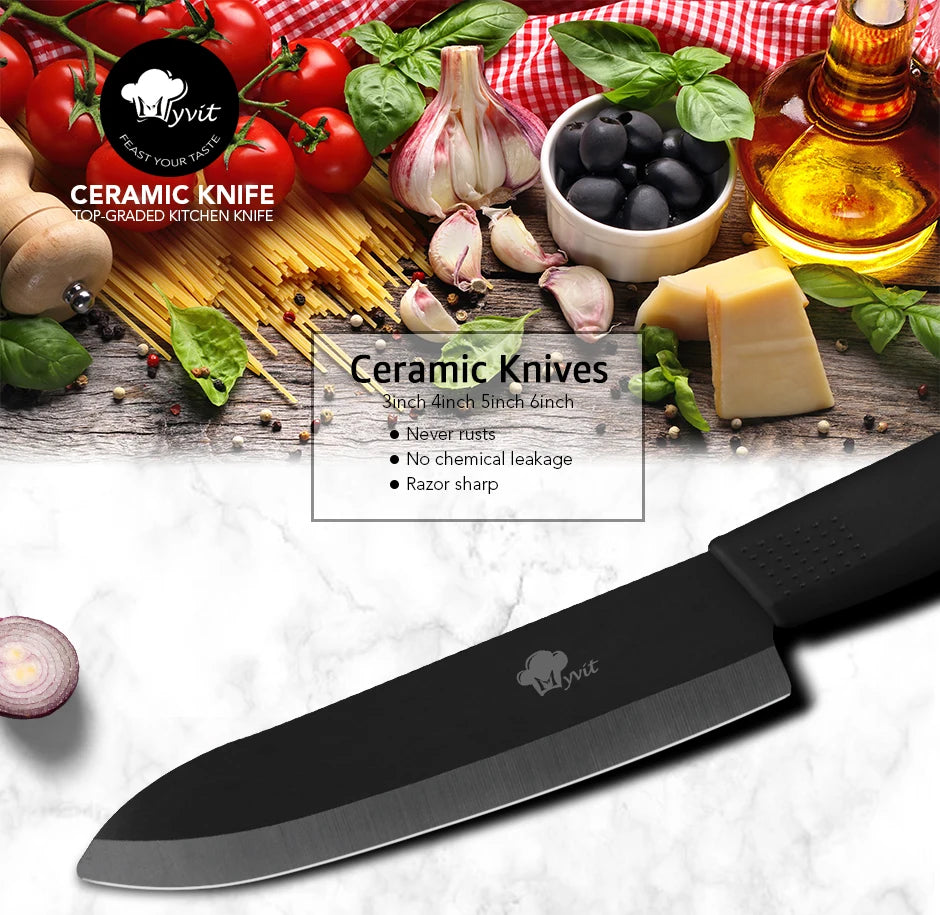 Ceramic Fruit Knife for Kitchen 3 4 5 6 inch Chef Knife with Sheath Utility Slicing Cooking Tool for Vegetable Rustproof Zirconi