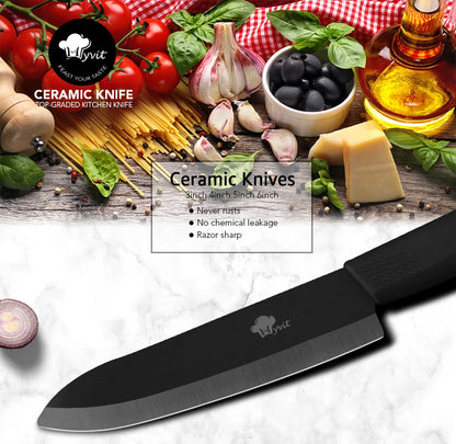 Ceramic Fruit Knife for Kitchen 3 4 5 6 inch Chef Knife with Sheath Utility Slicing Cooking Tool for Vegetable Rustproof Zirconi