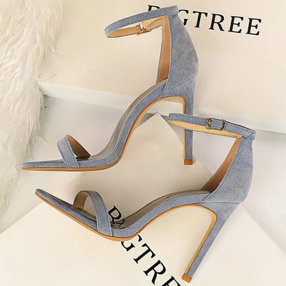 BIGTREE Shoes Summer Women Sandals Suede Hollow High Heels Stiletto Fashion Sandles Women Heels Ladies Shoes Women's Sandals