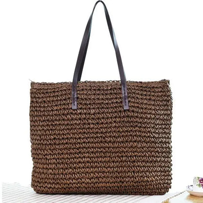 Women Handbag Summer Beach Bag Rattan Woven Handmade Knitted Straw Large Capacity Totes Leather Women Shoulder Bag Bohemia New