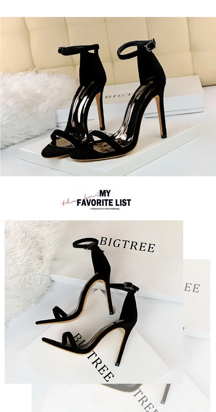 BIGTREE Shoes Summer Women Sandals Suede Hollow High Heels Stiletto Fashion Sandles Women Heels Ladies Shoes Women's Sandals