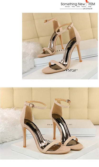BIGTREE Shoes Summer Women Sandals Suede Hollow High Heels Stiletto Fashion Sandles Women Heels Ladies Shoes Women's Sandals