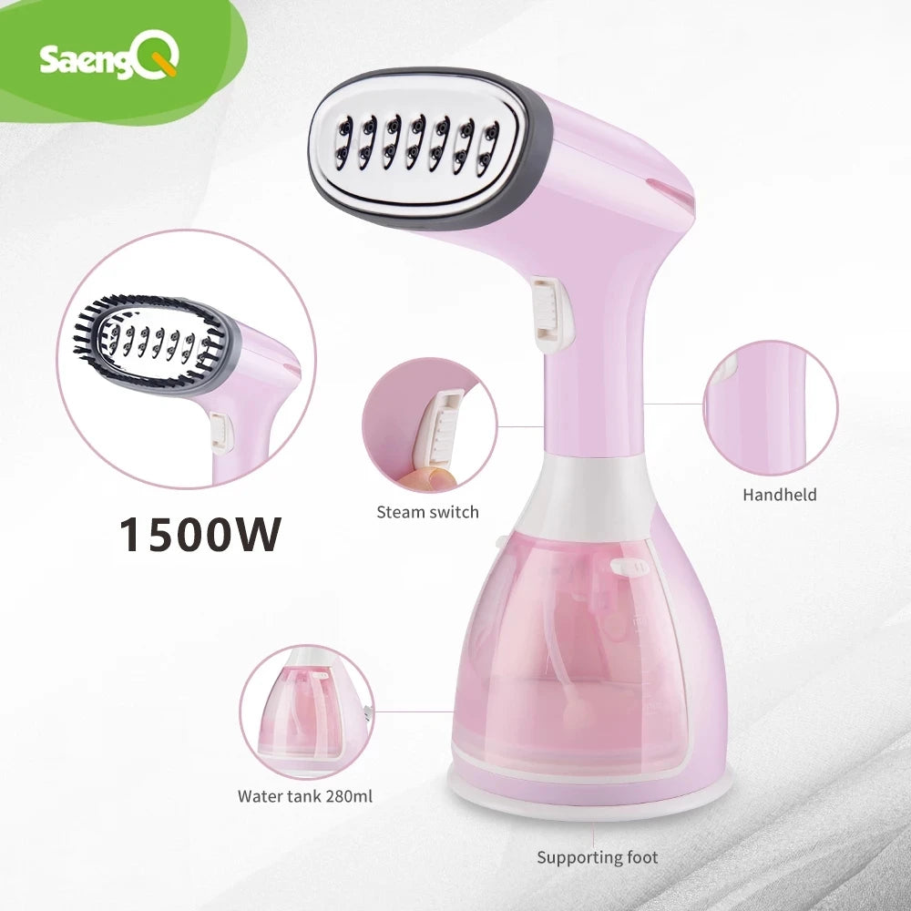 SaengQ 1500W Handheld Garment Steamer | Fast-Heat Portable Fabric Steam Iron with 280ml Tank for Clothes & Home Use