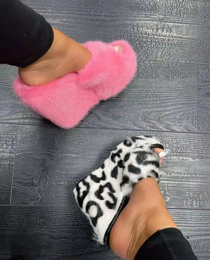New Fur Slippers Women's Wedge Heel Shoes Women High-heeled Furry Drag Fashion Outdoor All-match Shoes Slippers Furry Slides