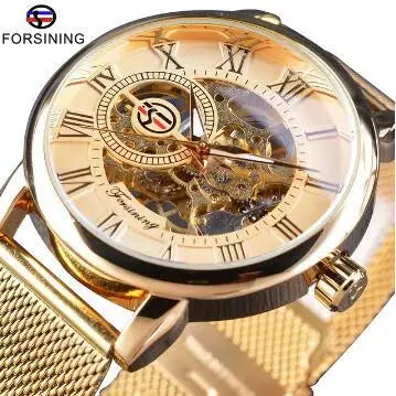 Fashion Forsining Top Brand Retro Design Skeleton Sport Mechanical Watch Luminous Hands Transparent Mesh Bracelet For Men Luxury