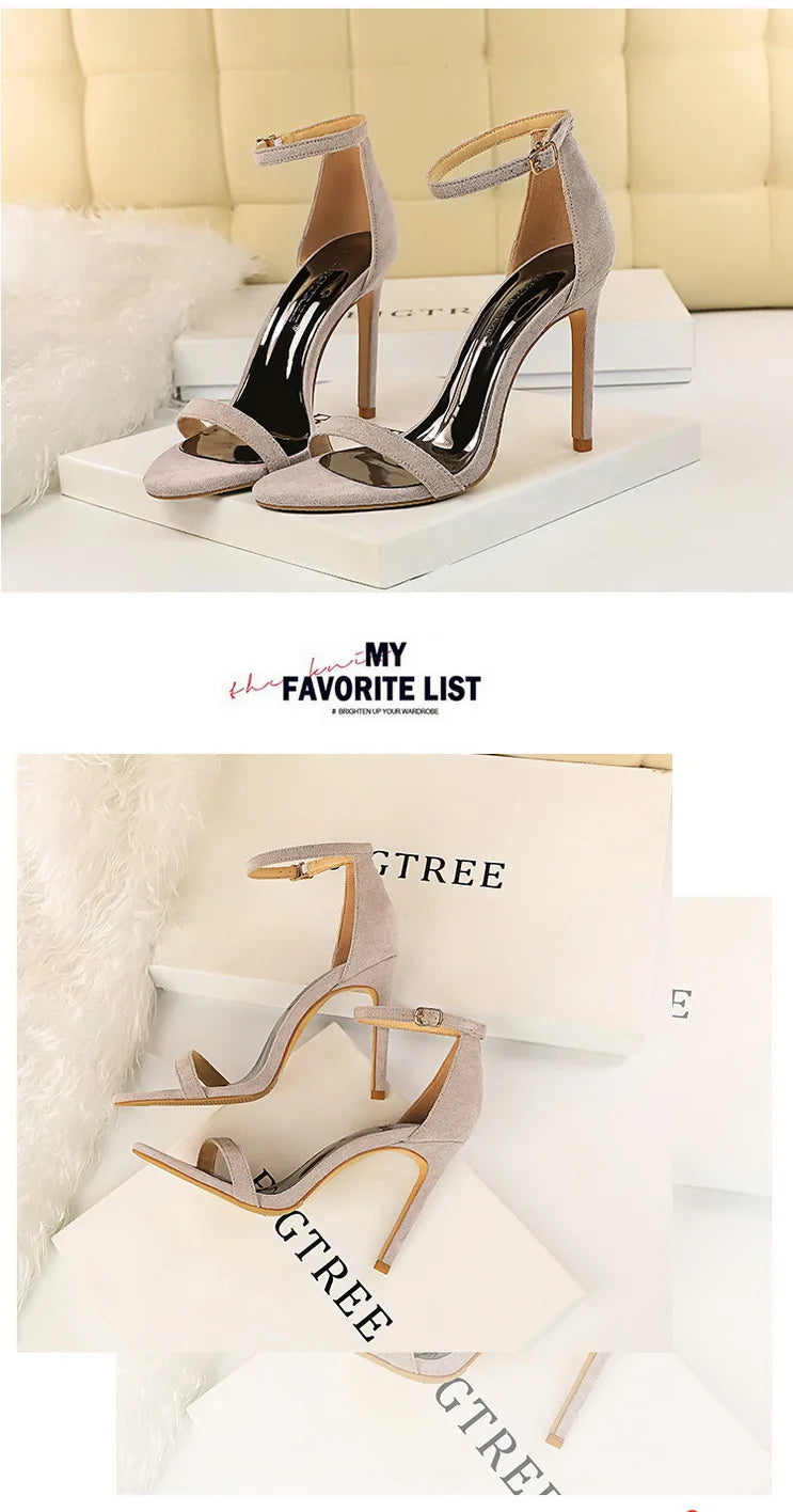 BIGTREE Shoes Summer Women Sandals Suede Hollow High Heels Stiletto Fashion Sandles Women Heels Ladies Shoes Women's Sandals