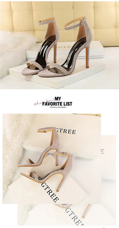 BIGTREE Shoes Summer Women Sandals Suede Hollow High Heels Stiletto Fashion Sandles Women Heels Ladies Shoes Women's Sandals