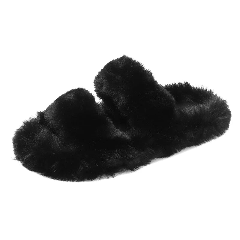 Women's 2021 Autumn/Winter New Flat Bottom One Word Warm Outerwear with Double Hairy Slippers for Foreign Trade