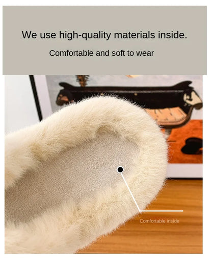 Women's 2021 Autumn/Winter New Flat Bottom One Word Warm Outerwear with Double Hairy Slippers for Foreign Trade