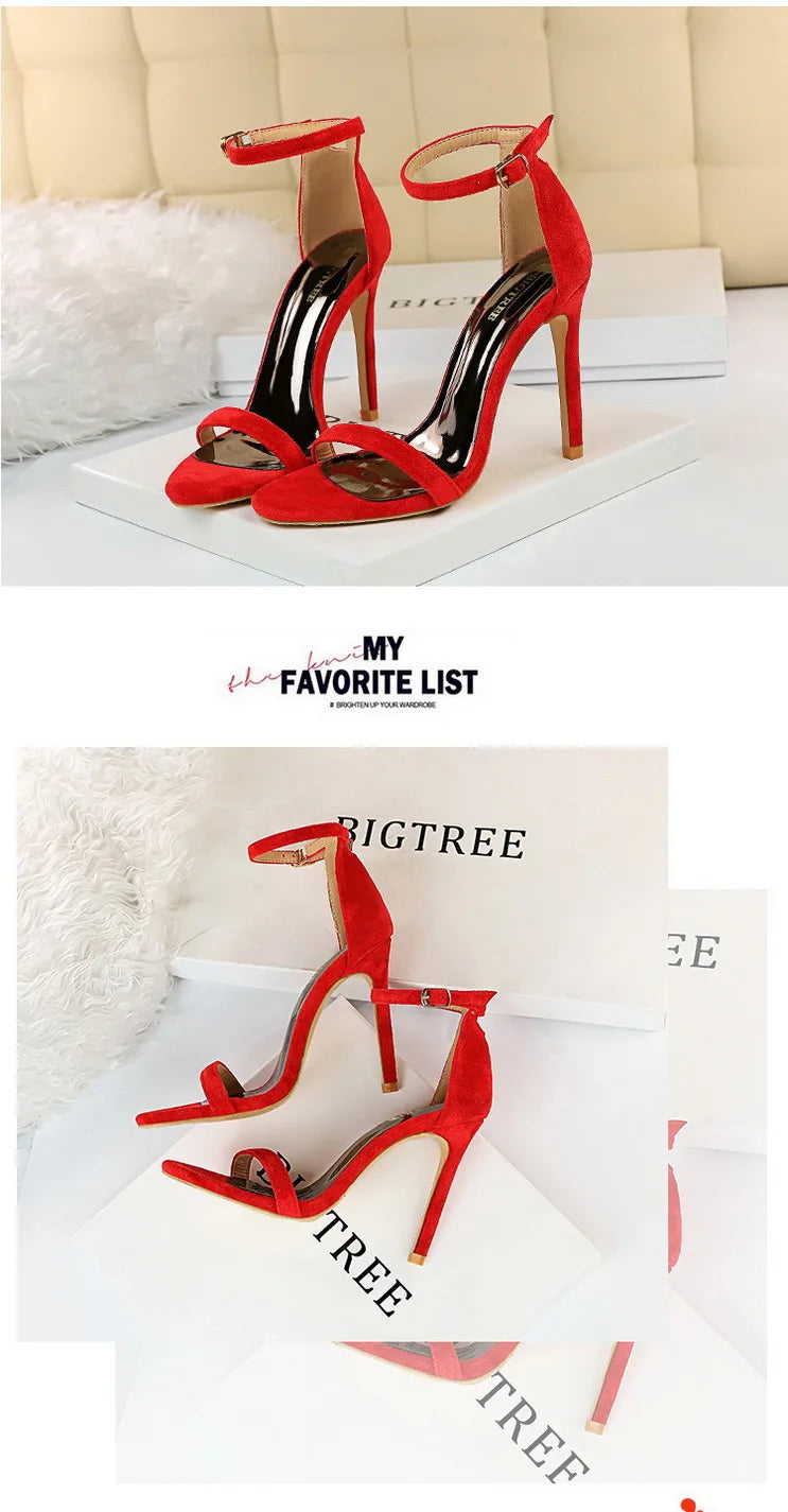 BIGTREE Shoes Summer Women Sandals Suede Hollow High Heels Stiletto Fashion Sandles Women Heels Ladies Shoes Women's Sandals