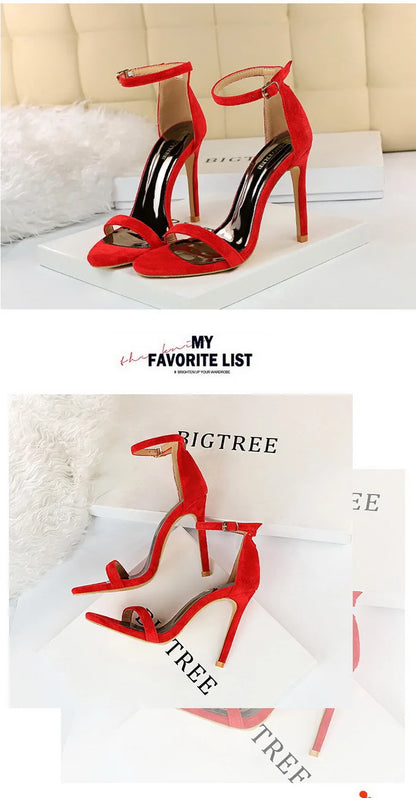 BIGTREE Shoes Summer Women Sandals Suede Hollow High Heels Stiletto Fashion Sandles Women Heels Ladies Shoes Women's Sandals