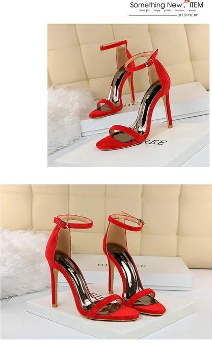 BIGTREE Shoes Summer Women Sandals Suede Hollow High Heels Stiletto Fashion Sandles Women Heels Ladies Shoes Women's Sandals
