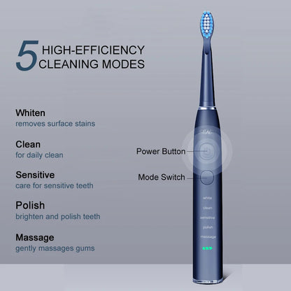 Seago SG-575 Sonic Electric Toothbrush | USB Rechargeable Toothbrush with 360-Day Battery Life, 4 Brush Heads & Travel Box