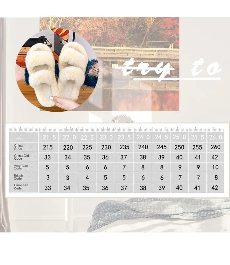 Women's 2021 Autumn/Winter New Flat Bottom One Word Warm Outerwear with Double Hairy Slippers for Foreign Trade