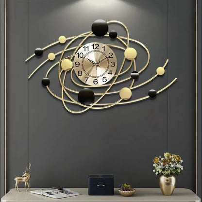 Large Modern 3D Metal Wall Clock | Creative Gold Iron Designer Hanging Clock for Home & Living Room Decor (71.5x41.5cm)
