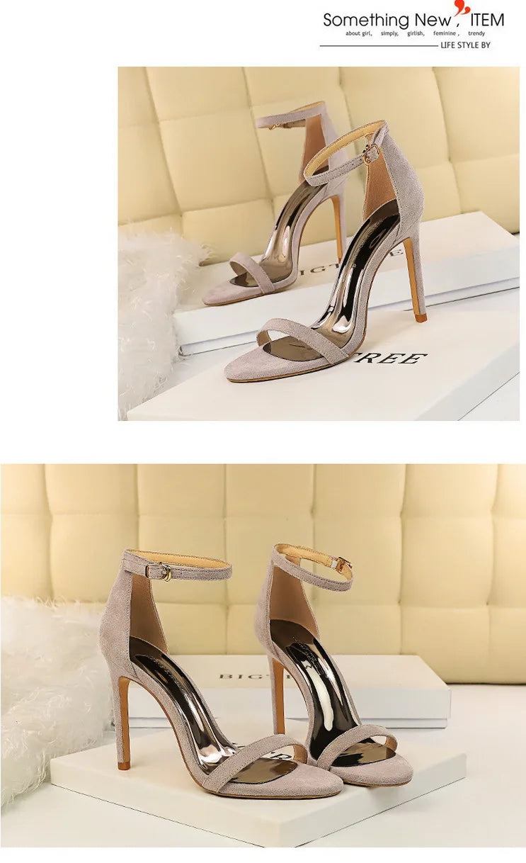 BIGTREE Shoes Summer Women Sandals Suede Hollow High Heels Stiletto Fashion Sandles Women Heels Ladies Shoes Women's Sandals