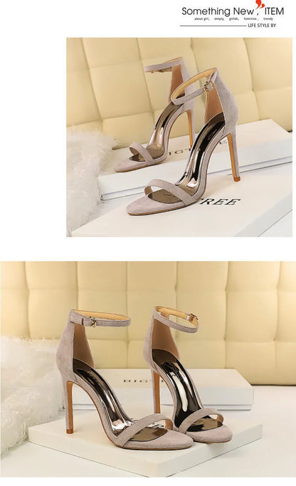 BIGTREE Shoes Summer Women Sandals Suede Hollow High Heels Stiletto Fashion Sandles Women Heels Ladies Shoes Women's Sandals