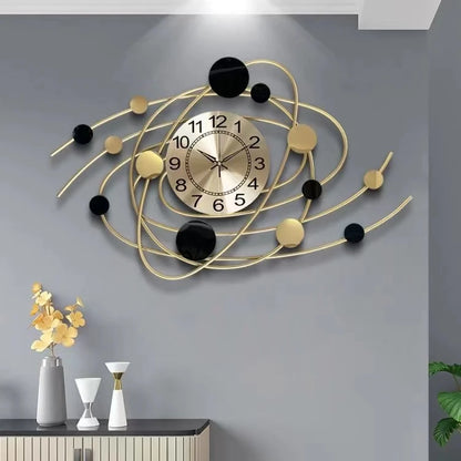 Large Modern 3D Metal Wall Clock | Creative Gold Iron Designer Hanging Clock for Home & Living Room Decor (71.5x41.5cm)