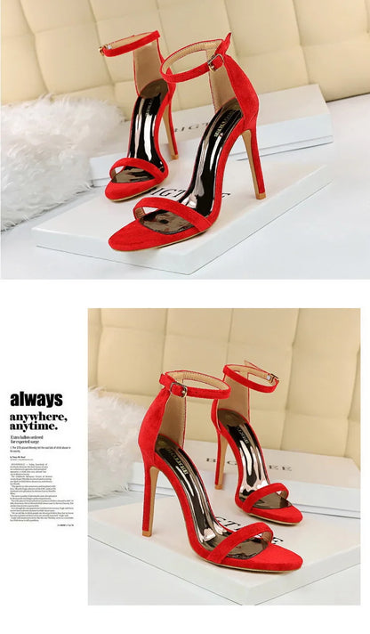 BIGTREE Shoes Summer Women Sandals Suede Hollow High Heels Stiletto Fashion Sandles Women Heels Ladies Shoes Women's Sandals