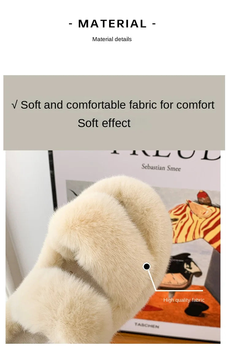 Women's 2021 Autumn/Winter New Flat Bottom One Word Warm Outerwear with Double Hairy Slippers for Foreign Trade