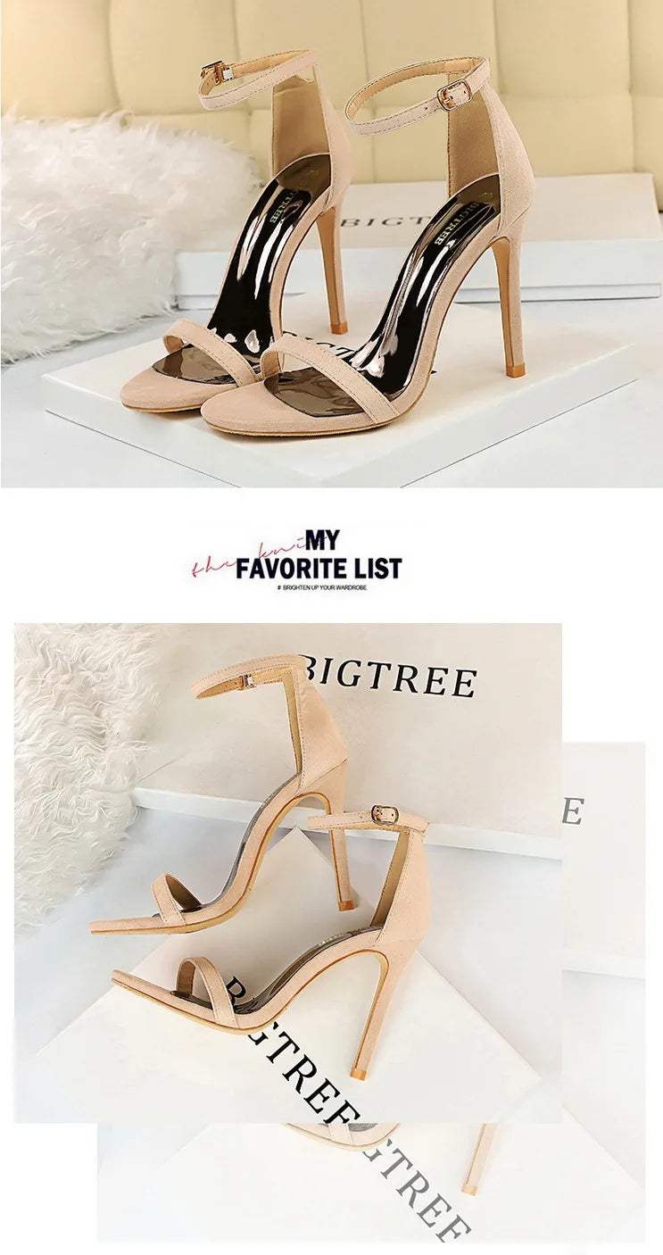 BIGTREE Shoes Summer Women Sandals Suede Hollow High Heels Stiletto Fashion Sandles Women Heels Ladies Shoes Women's Sandals