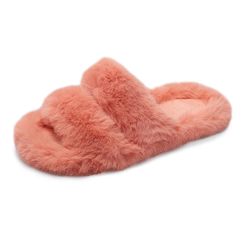 Women's 2021 Autumn/Winter New Flat Bottom One Word Warm Outerwear with Double Hairy Slippers for Foreign Trade