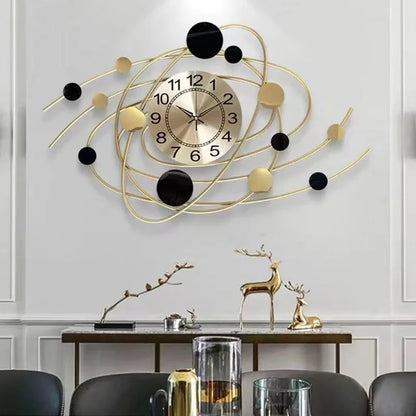 Large Modern 3D Metal Wall Clock | Creative Gold Iron Designer Hanging Clock for Home & Living Room Decor (71.5x41.5cm)