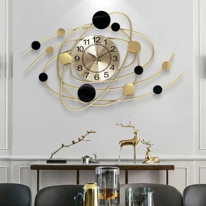 Large Modern 3D Metal Wall Clock | Creative Gold Iron Designer Hanging Clock for Home & Living Room Decor (71.5x41.5cm)