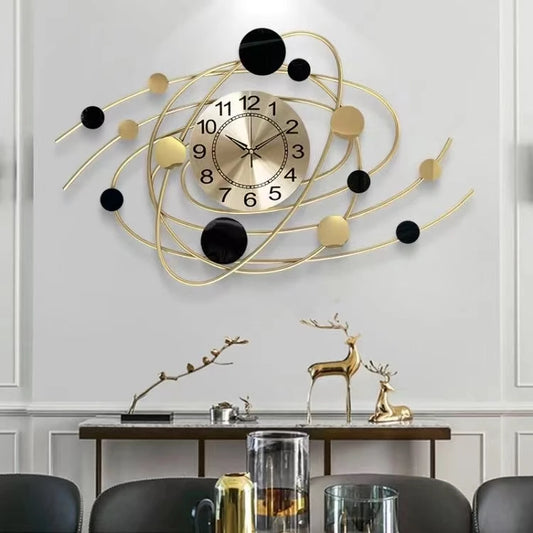 Large Modern 3D Metal Wall Clock | Creative Gold Iron Designer Hanging Clock for Home & Living Room Decor (71.5x41.5cm)