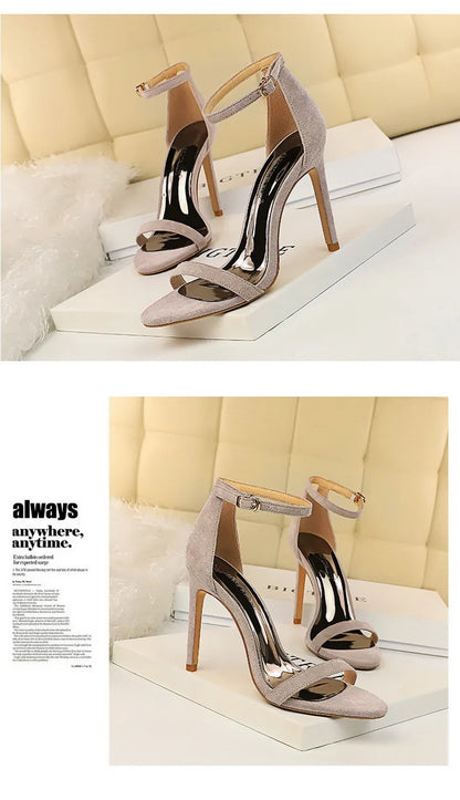 BIGTREE Shoes Summer Women Sandals Suede Hollow High Heels Stiletto Fashion Sandles Women Heels Ladies Shoes Women's Sandals