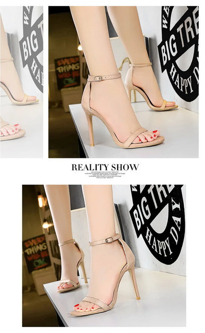 BIGTREE Shoes Summer Women Sandals Suede Hollow High Heels Stiletto Fashion Sandles Women Heels Ladies Shoes Women's Sandals