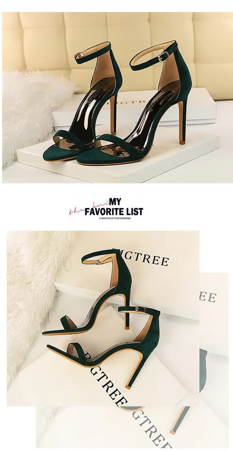 BIGTREE Shoes Summer Women Sandals Suede Hollow High Heels Stiletto Fashion Sandles Women Heels Ladies Shoes Women's Sandals