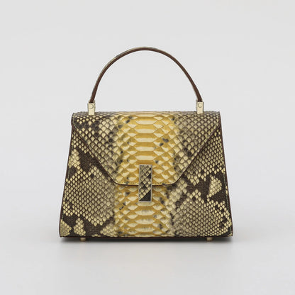 2025 Luxury Genuine Python Leather Handbag for Women - Exotic Luxury Top Handle Purse with Flap Closure & Structured Shape