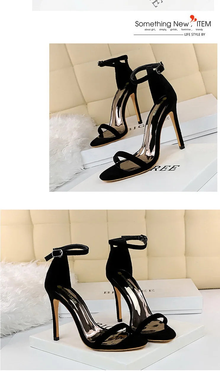BIGTREE Shoes Summer Women Sandals Suede Hollow High Heels Stiletto Fashion Sandles Women Heels Ladies Shoes Women's Sandals