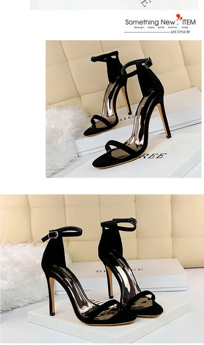 BIGTREE Shoes Summer Women Sandals Suede Hollow High Heels Stiletto Fashion Sandles Women Heels Ladies Shoes Women's Sandals