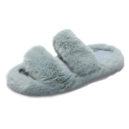 Women's 2021 Autumn/Winter New Flat Bottom One Word Warm Outerwear with Double Hairy Slippers for Foreign Trade