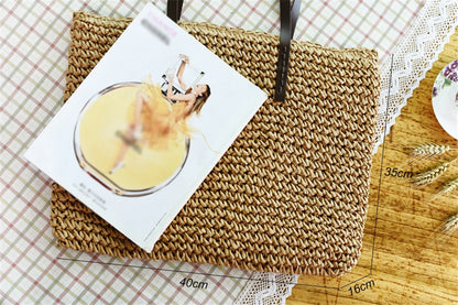 Women Handbag Summer Beach Bag Rattan Woven Handmade Knitted Straw Large Capacity Totes Leather Women Shoulder Bag Bohemia New