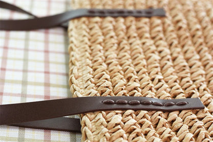 Women Handbag Summer Beach Bag Rattan Woven Handmade Knitted Straw Large Capacity Totes Leather Women Shoulder Bag Bohemia New