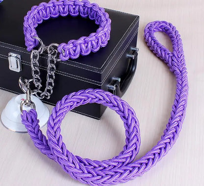 Double Strand Rope Dog Leash & Collar Set | Metal P-Chain Buckle, National Color Design for Large Dogs – 1.2m Length
