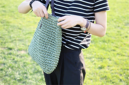 Women Handbag Summer Beach Bag Rattan Woven Handmade Knitted Straw Large Capacity Totes Leather Women Shoulder Bag Bohemia New