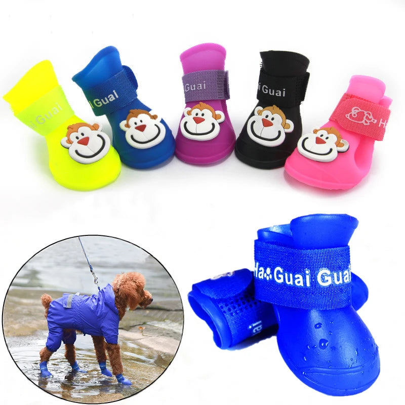 4PCS Waterproof Pet Dog Shoes | Anti-Slip Rain & Snow Boots for Small Dogs, Cats & Puppies – Summer Outdoor Footwear