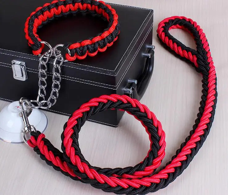 Double Strand Rope Dog Leash & Collar Set | Metal P-Chain Buckle, National Color Design for Large Dogs – 1.2m Length