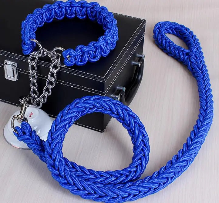 Double Strand Rope Dog Leash & Collar Set | Metal P-Chain Buckle, National Color Design for Large Dogs – 1.2m Length