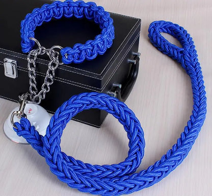 Double Strand Rope Dog Leash & Collar Set | Metal P-Chain Buckle, National Color Design for Large Dogs – 1.2m Length
