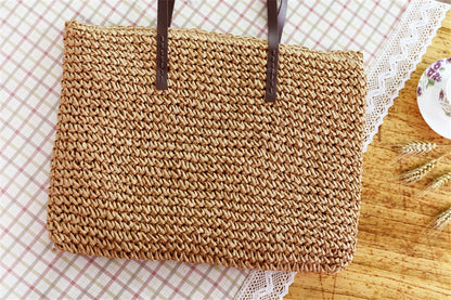 Women Handbag Summer Beach Bag Rattan Woven Handmade Knitted Straw Large Capacity Totes Leather Women Shoulder Bag Bohemia New