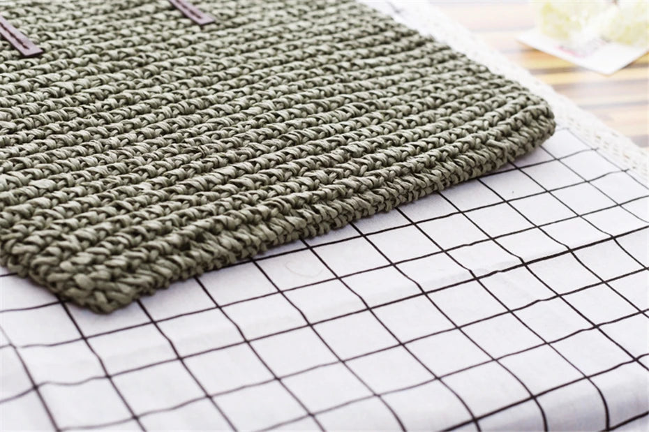 Women Handbag Summer Beach Bag Rattan Woven Handmade Knitted Straw Large Capacity Totes Leather Women Shoulder Bag Bohemia New