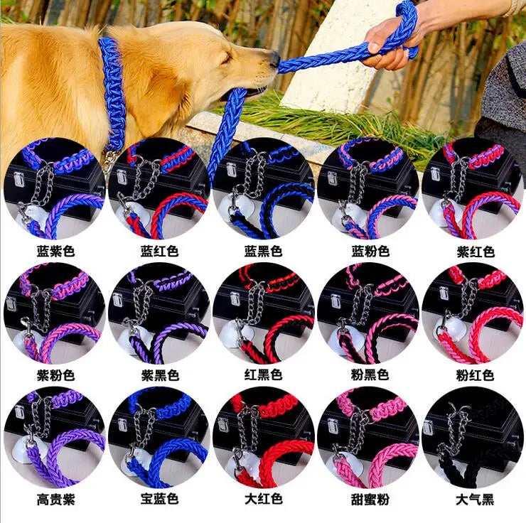 Double Strand Rope Dog Leash & Collar Set | Metal P-Chain Buckle, National Color Design for Large Dogs – 1.2m Length