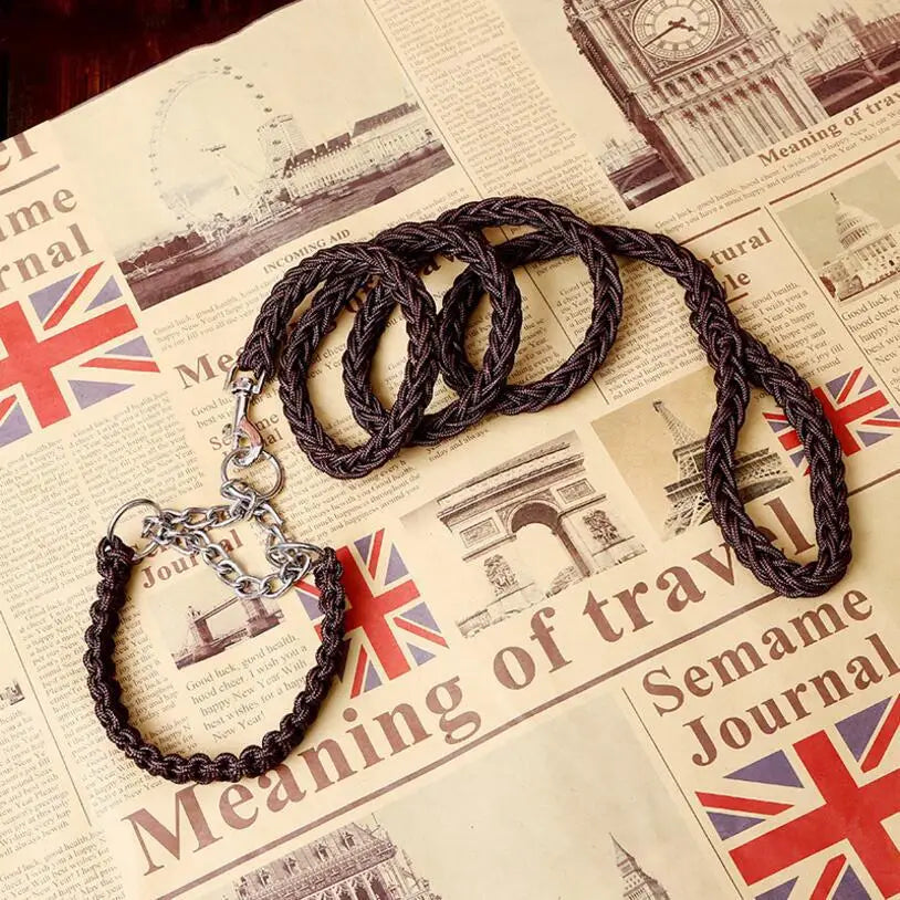 Double Strand Rope Dog Leash & Collar Set | Metal P-Chain Buckle, National Color Design for Large Dogs – 1.2m Length